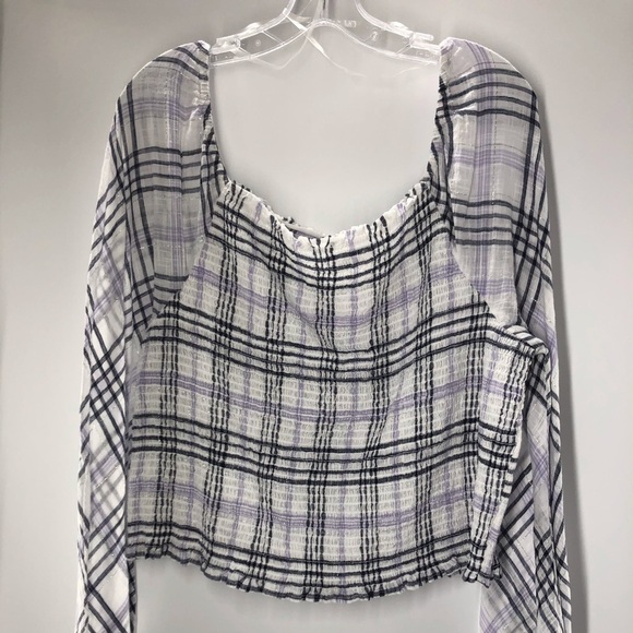 48. INC Off the Shoulders Ribbed Plaid Blk & Wht. Top - Picture 5 of 5